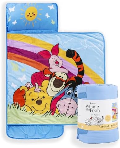 Jay Franco Kids Nap Mat with Embedded Pillow & Blanket – Soft 46"x20" Microfiber Sleeping Bag with Name Tag & Handle for School, Travel, Sleepover