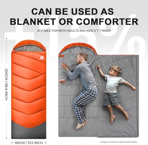 Sleeping Bags for Adults Teens, 4 Season Camping Sleeping Bag Waterproof,Machine Washable Backpacking Gear for Cool Weather,Outdoor Tent Hiking Hunting,with Compression Sack,86.6x31.5