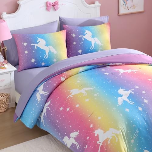 Twin Bedding Sets for Girls - 5 Pieces Unicorn Bedding Twin Comforter Set