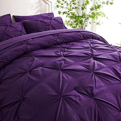 Ubauba 7pc Full Size Comforter Set with Sheets, Purple Pintuck 7 Pieces Bed in a Bag with Comforter, All Season Bedding Comforters & Sets (Purple,Full)