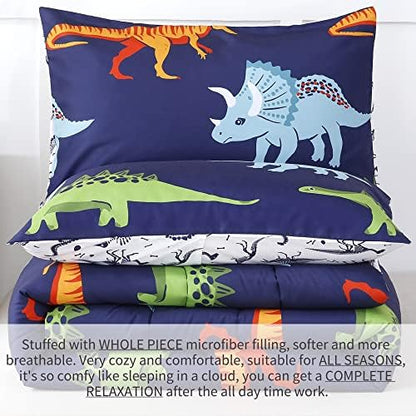 RYNGHIPY 3 Pcs Dark Blue Dinosaur Full Comforter Set for Boys Kids