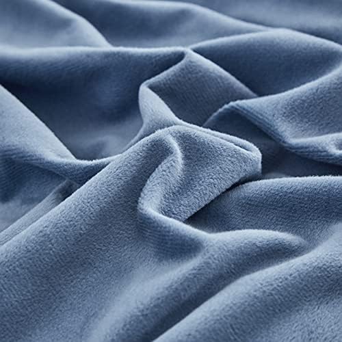 Wellboo Blue Velvet Comforters King Size Women Men Solid Lake Blue Fluffy Bedding Cotton Modern Plain Haze Blue Flannel Quilts Warm Winter Micromink Sherpa Blankets Aesthetic Plush Luxury Dorm Bed
