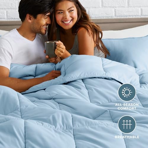 Bare Home Queen Comforter Set - 1800 Ultra Soft (Queen, Light Blue)