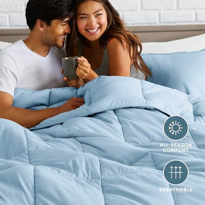 Bare Home Queen Comforter Set - 1800 Ultra Soft (Queen, Light Blue)