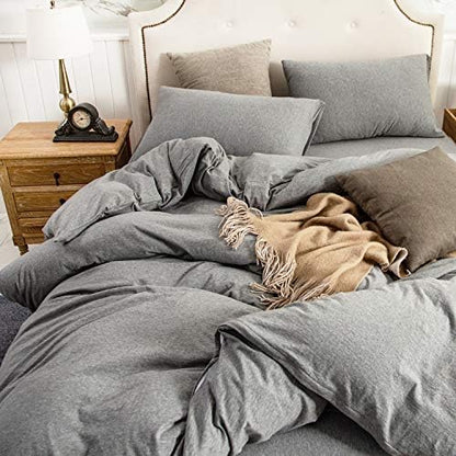 PURE ERA Jersey Knit Duvet Cover Set Heather Dark Grey Twin