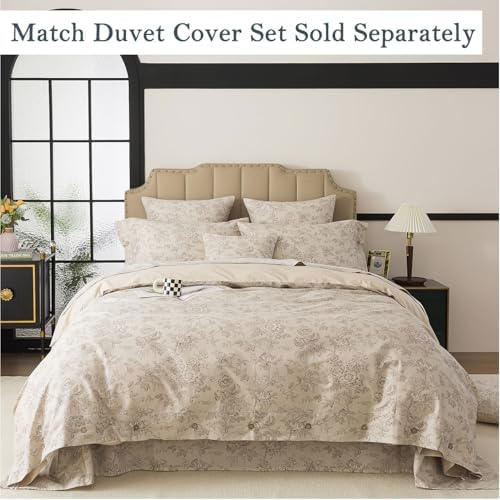 FADFAY Luxury 100% Percale Cotton Twin XL Sheets for College Dorm – Vintage Botanical Floral Bedding, Crisp Cool Breathable Bed Sheets, Deep Pocket Fitted Sheet, French Country Style, 4 Piece Set