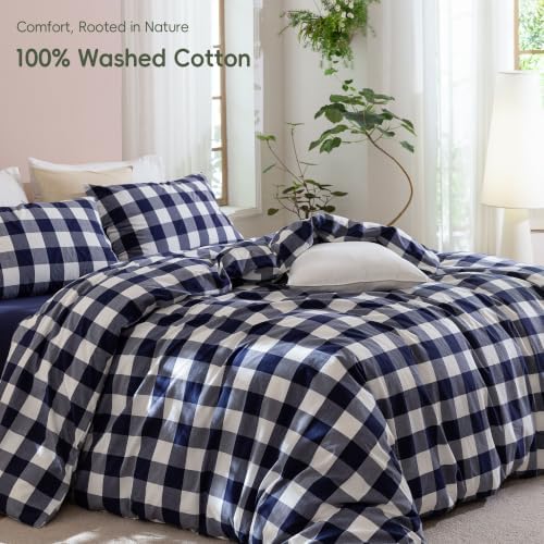 JIYUAN Twin Washed Cotton Duvet Cover Set, 2-Piece, Buffalo Check
