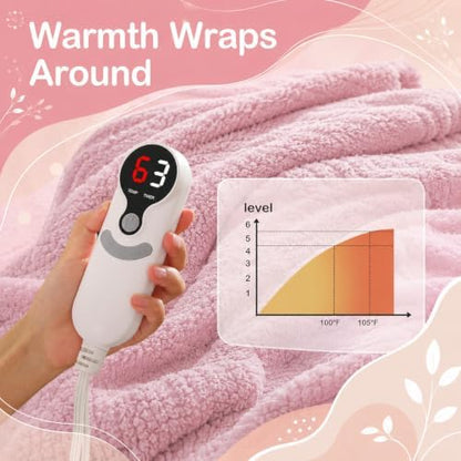 Eydna Electric Heated Blanket Full Size 72"×84" with 9 Heating Levels & 1-10Hs Auto Off，Double Sided Plush Sherpa, Energy Efficient, Machine Washable, for Couch & Bed, Gifts for Women- Light Pink