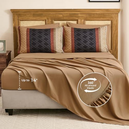 Queen 7-Piece Burnt Orange Striped Comforter Set,Warm Boho Bedding