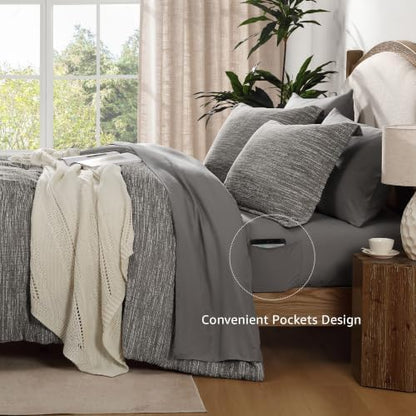 MaiRêve King Size Comforter Set Chenille Textured 7 Pieces Bed in a Bag