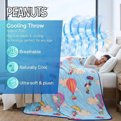 Peanuts® Snoopy Cooling Throw Blanket for Hot Sleepers, 50 x 70 Inch Lightweight All-Season Throw, Soft Breathable Cooling Fabric for Couch, Bed, (Officially Licensed Product) by Franco Calm