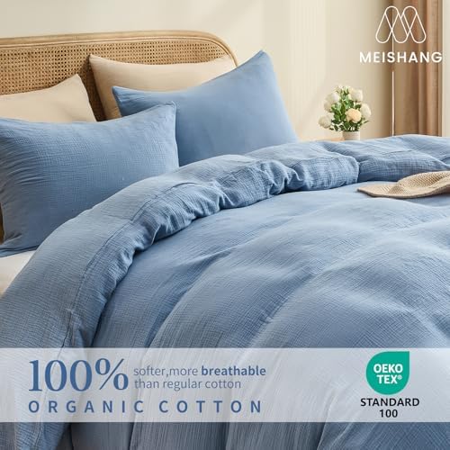 MEISHANG Muslin Duvet Cover King Size - 100% Organic Cotton