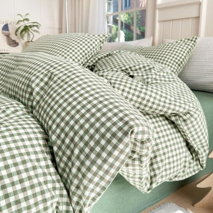 LifeTB Twin XL Comforter Set Green Gingham Comforter for Men Boys Geometric Plaid Comforter Set Grid Checkered Pattern Comforter with 2 Pillowcases Fluffy Soft Plaid Gingham Bedding Set Twin XL