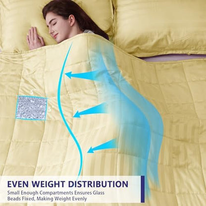 yescool King Size Weighted Blanket for Adults (20 lbs, 80” x 87”, Mustard Yellow Stripes) Heavy Blanket for Sleeping Perfect for 190-210 lbs, Breathable Blanket for Adults & Couple All Season