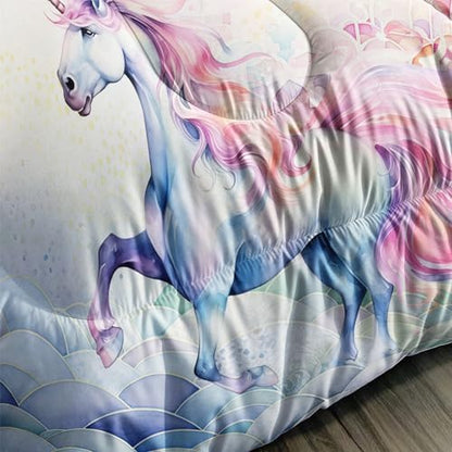 Nttopship Pink Fantasy Unicorn Comforter Set Queen Rainbow Scales Unicorn 3pcs Bedding Set for Girls Boys Kids Cartoon Down Alternative Soft Lightweight Comforter with 2 Pillowcases All Season
