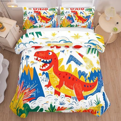 Helloosun 5PCS Dinosaur Comforter Sets Twin,Cartoon Dinosaur Bedding Sets for Kids,Colourful Toddler Comforter Twin