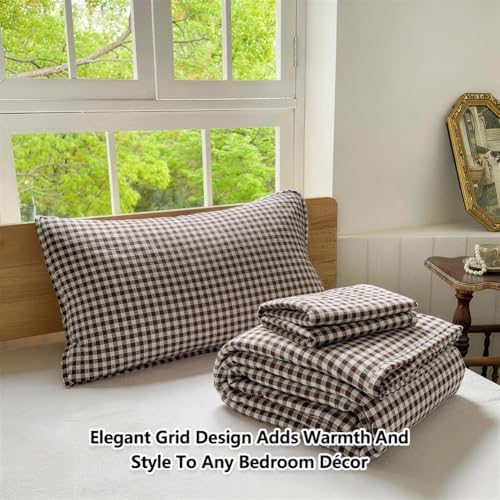 NSNLGSGC Mocha Gingham Queen Summer Bedspread Quilt Set