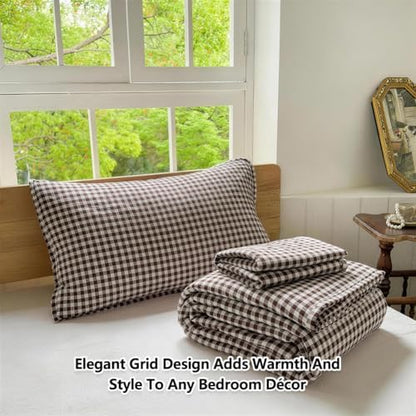 NSNLGSGC Mocha Gingham Queen Summer Bedspread Quilt Set