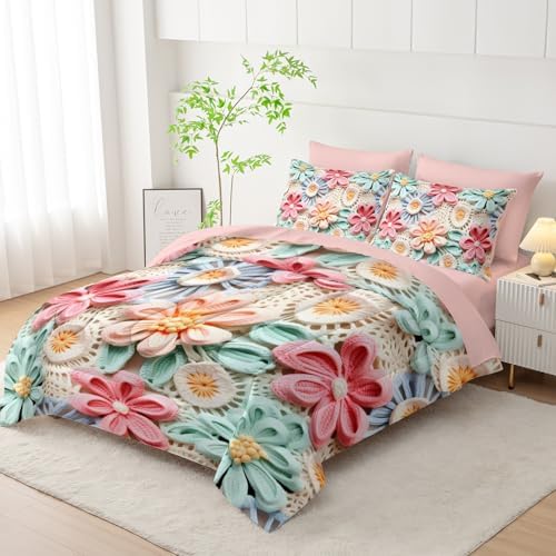 7 Piece Colorful Floral Comforter Set Queen Size，Queen Size Teen Girl Floral Bedding Set，(1 Comforter, 1 Flat Sheet, 1 Fitted Sheet, 2 Pillowcase and 2 Pillow Sham)