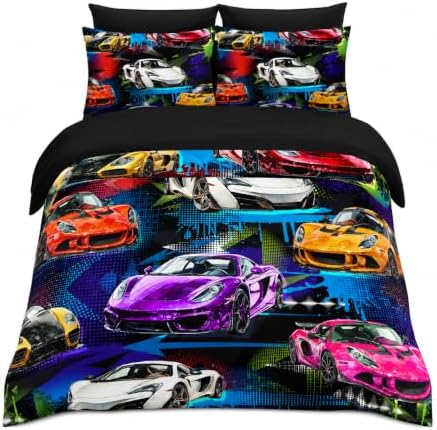 AILONEN 7-Piece Racing Car Comforter Sets Twin Size,Extreme Sports Bedding Set Bed in a Bag for Kids Boys Teens,Cool Speed Race Comforter & Fitted Sheet with Flat Sheet & 2 Pillowcases,2 Pillow Shams