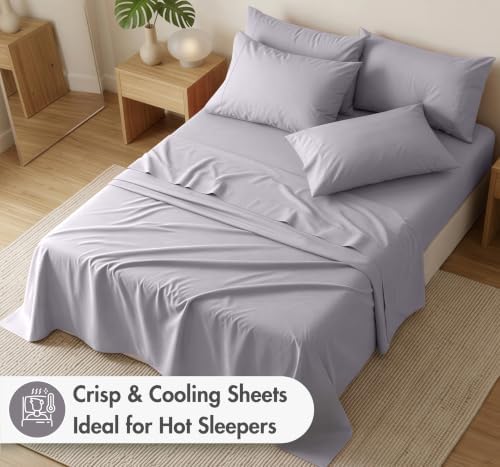 RUVANTI 100% Cotton Percale King Sheets, King Size Sheets Set, Opal Gray