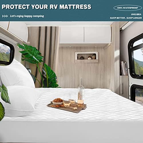 UNILIBRA RV Short Queen Waterproof Mattress Pad Protector, 6''-19'' Deep Pocket Fitted Quilted Mattress Cover, Breathable Hollow Cotton Filling Mattress Protector for RV Short Queen Size