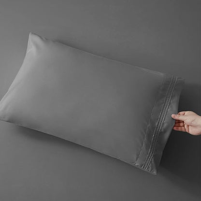 YIYEA Pillow Cases Queen Size Set of 4, Ultra Soft 1800TC Hotel Quality Double Brushed Microfiber Embroidered Pillowcases and Floral Pillow Covers, Envelope Closure, Fade Resistant (20"x30")