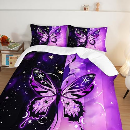 HOSIMA Stars Print Butterfly Bedding Set Full Size with 2 Pillowcases.
