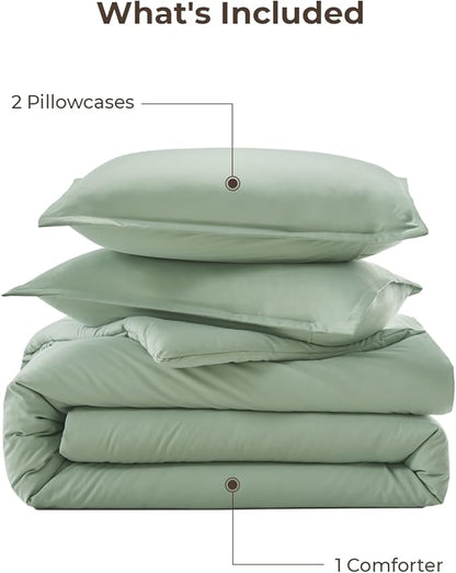 Litanika Oversized King Comforter Set 120x98, 3 Pieces Sage Green Lightweight Solid Bedding Set, All Season Fluffy Bed Set Quilt Blanket (1 Comforter & 2 Pillowcases)