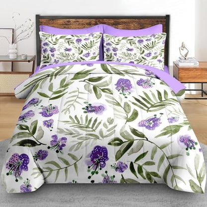 Pamnest King Comforter Set with Sheets, 7 Pieces Floral Purple Bedding