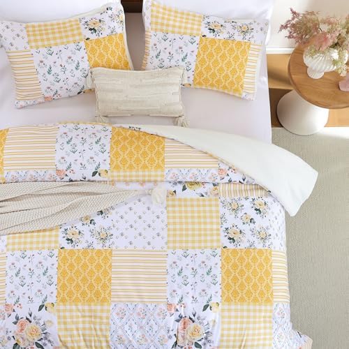YIKUSH Yellow Floral Twin Comforter Set, Soft Lightweight All Season Bedding Set for Women Girls, Cozy Cottagecore Botanical Comforter Twin Size with 1 Pillow Shams, Breathable Floral Bed Set