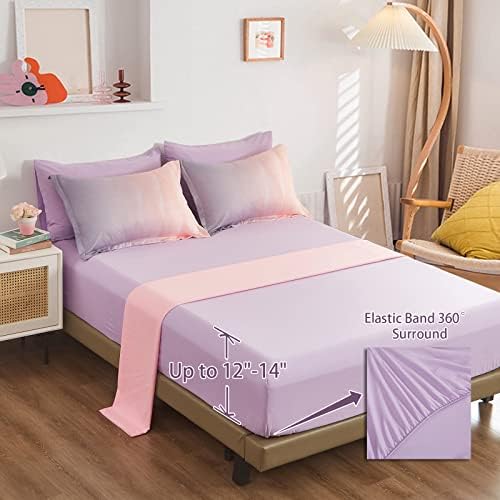 Dinjoy Reversible Girls Comforter Set Full Size Colorful Ombre Blue Pink Purple Rainbow Bedding Set 7 Pieces Bed in A Bag for Kids Teen Girls Women(1 Comforter, 1 Flat Sheet, 1 Fitted Sheet)
