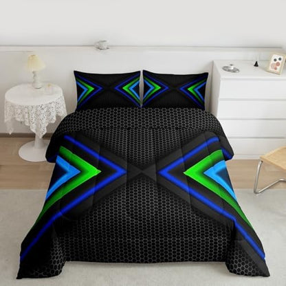 Geometric Comforter Set,Blue and Black Bedding Set for Kids Girls Women,Adults Modern Hexagon Comforter,Fashion Quilted Duvet Set Bedroom Collection Twin Size 2Pcs