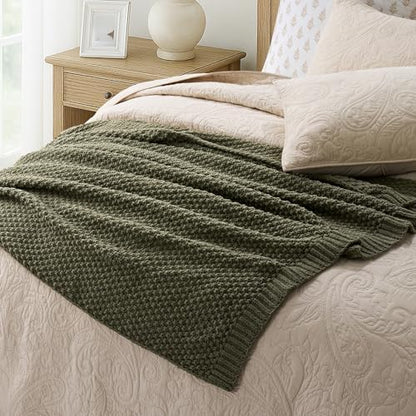 EVERGRACEHOME Chunky Chenille Knit Throw Blanket, 50 x 60, Olive Green