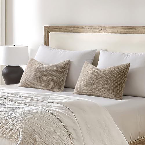 MIULEE Decorative Lumbar Throw Pillow Covers 12x20 in Neutral Khaki 2 Pack