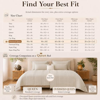 CozyLux Oversized Queen Comforter Set Beige- 7 Pieces Bed in a Bag