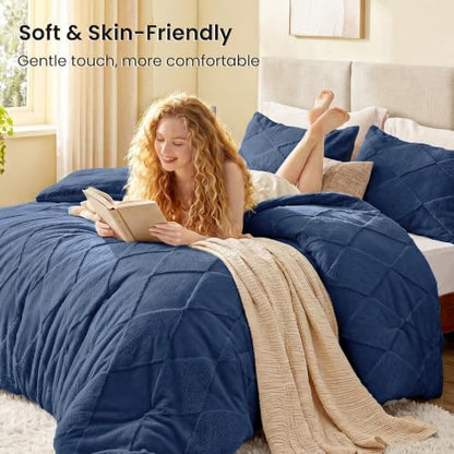 EXQ Home Tufted Diamond Comforter Set Queen, 3 Pieces Bed Set,Dark Blue
