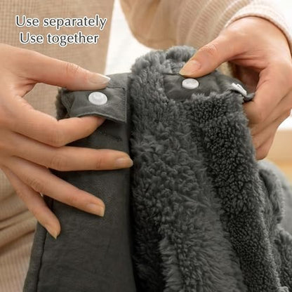 HIG 4pc 2-in-1 Twin-XL Comforter Set with Detachable Fluffy Blanket, Dark Gray