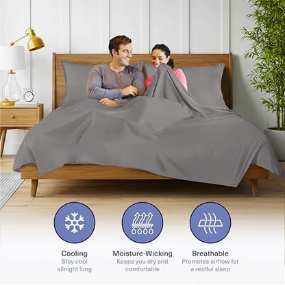 Kickoff Viscose Bamboo Sheets Full Size 4-pc 100% Organic Bamboo Viscose Bed Cooling Sheets Full Size Set Cool Bedding for hot Sleepers Sheet Set - Gift Ready Packaging (Dark Grey, F)