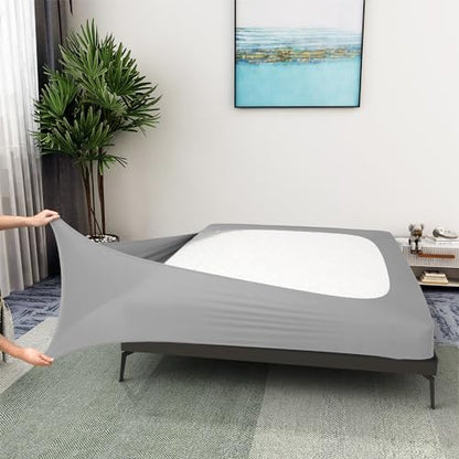 ALYVIA SPRING King Box Spring Cover Jersey Knit Stretchy, Silver