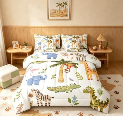 Feelyou Zoo Animals 7 Piece Bedding Set for Kids