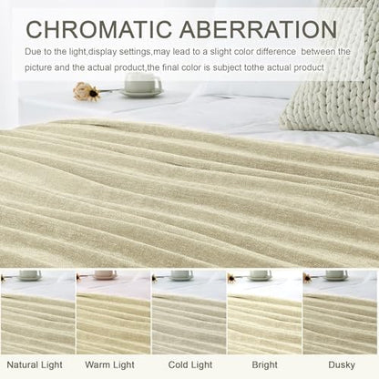 Chenille Throw Blanket for Couch 60" x 80" Twin, Light Beige