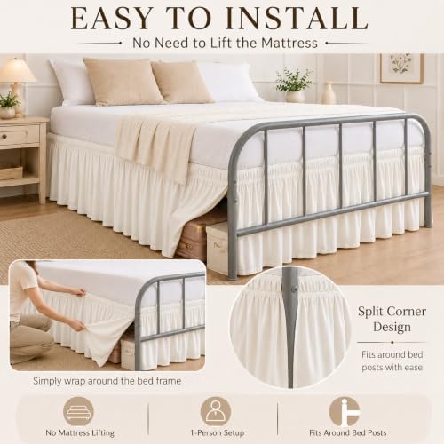 RIMELA Bed Skirt with Split Corners, Queen, 12 Inch Drop, Ivory