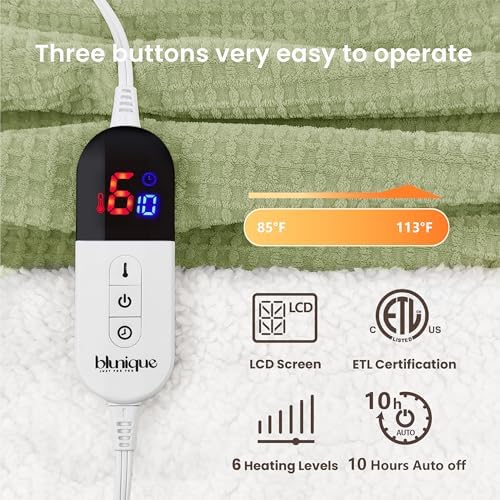 Heated Blanket Electric Blanket Full Waffle,72x84 Inches Sherpa Fleece Fast Heating Blanket 6 Heating Levels & 10 Hours Auto Off ETL Certification,Sage Full