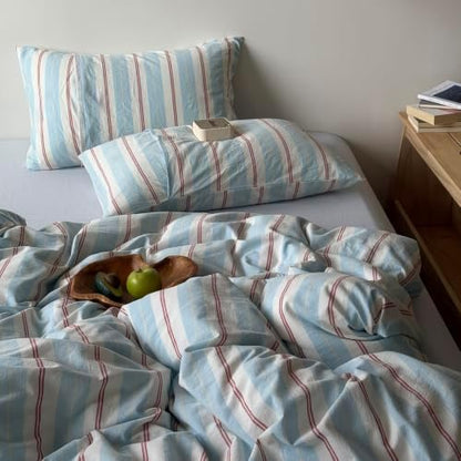 LifeTB Retro Striped Duvet Cover Set King 100% Washed Cotton Bedding Set