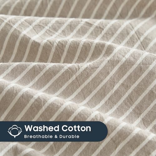 Wake In Cloud Striped Cotton Duvet Cover Set, Tan, Queen