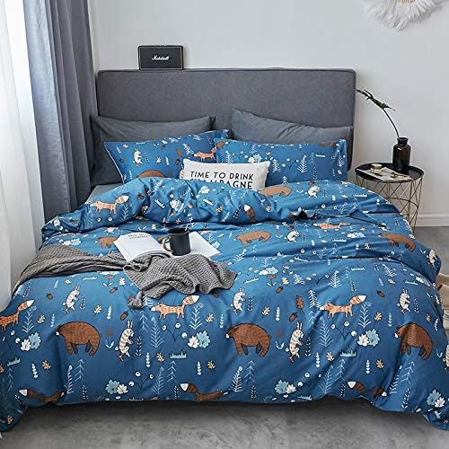 Houseri Blue Bear Comforter Sets Queen Boys Cartoon Bear Comforter Full Fox Rabbit Animal Bedding Sets Queen Teens Woodland Forest Comforter Sets Full Size 3 Piece Quilts Soft