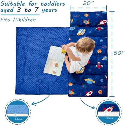 Lasoftan Toddler Nap Mat with Pillow and Blanket, Extra Large Rolled Napping Mats,Slumber Bags for Boys Girls,Kids Sleeping Bag for Daycare, Preschool Travel Camping
