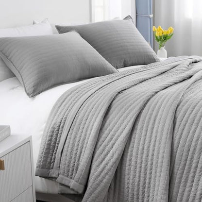 XL Queen Quilt Set 98 x 98 in, Lightweight, Grey