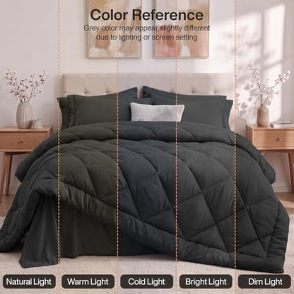 Utopia Bedding Comforter Set Full, Bed in a Bag 7 Piece, Dark Grey
